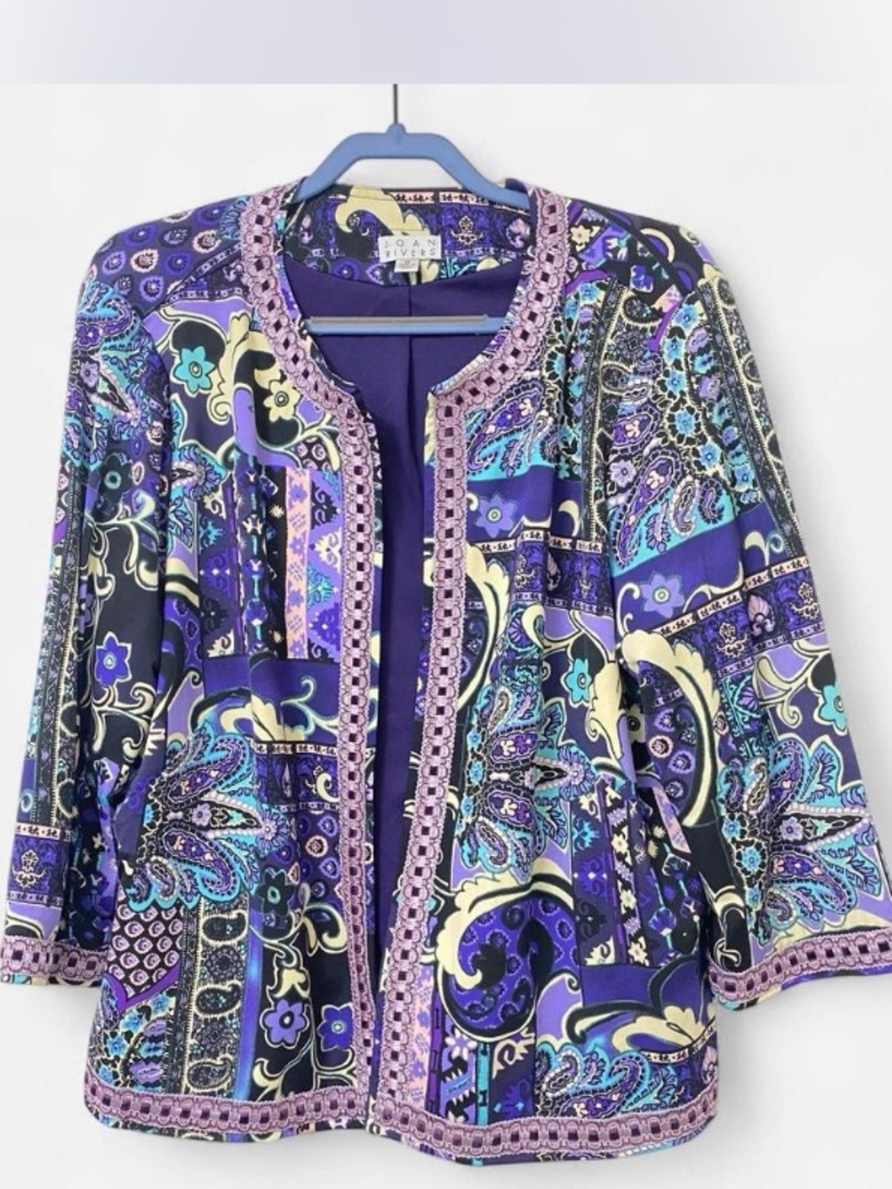 Joan Rivers Purple Paisley Open-Front Blazer Jacket